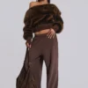 316 Off The Shoulder Fur Jumper in Brown