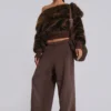 316 Off The Shoulder Fur Jumper in Brown