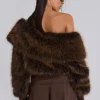 316 Off The Shoulder Fur Jumper in Brown