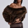 316 Off The Shoulder Fur Jumper in Brown