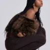 316 Off The Shoulder Fur Jumper in Brown