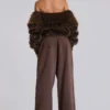 316 Off The Shoulder Fur Jumper in Brown