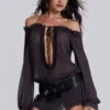 Lorenza Sheer Bardot Dress in Dusk