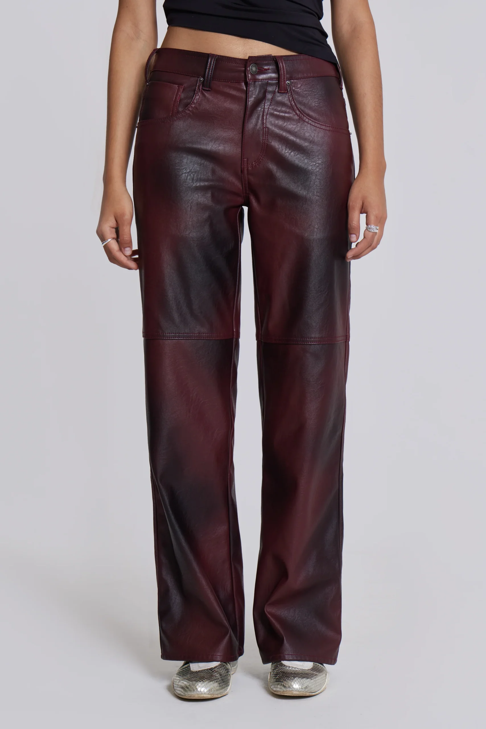 Oxblood Faux Leather Pants