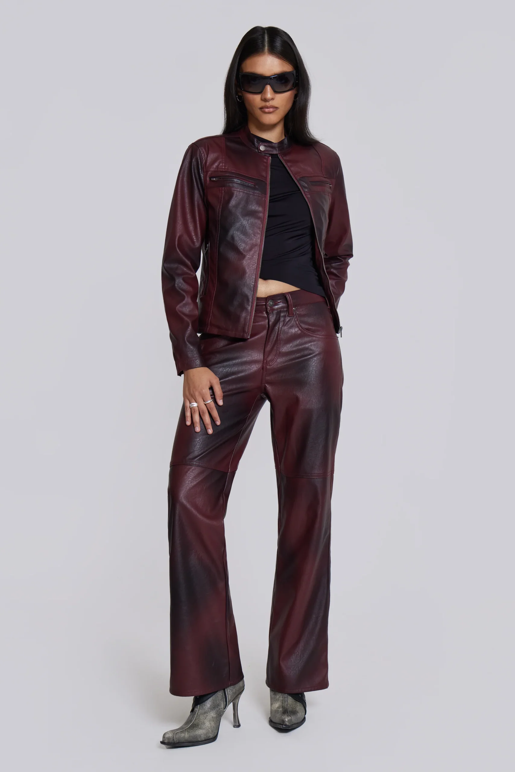 Oxblood Faux Leather Pants