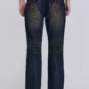 Embroidered Bass Flared Jeans