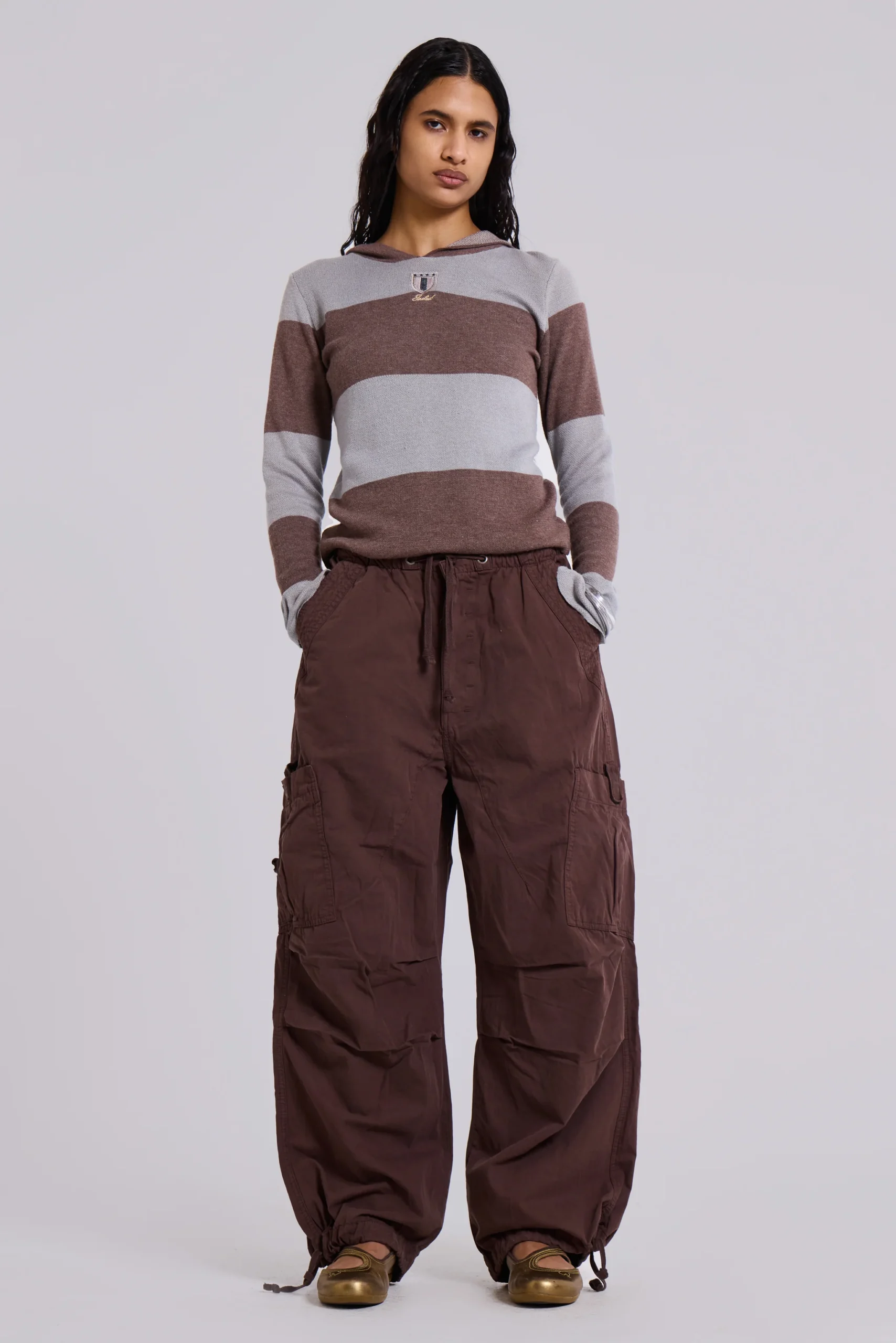 Brown Parachute Cargo Pants