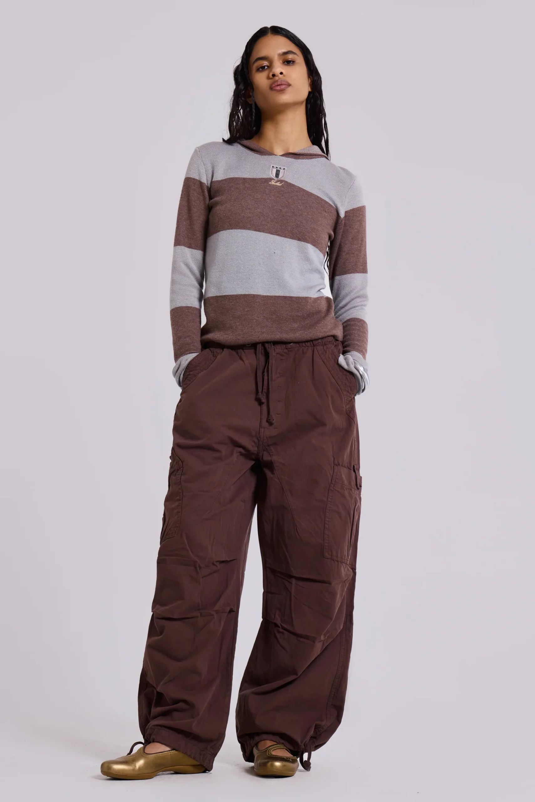 Brown Parachute Cargo Pants