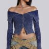 Tribeca Blue Ribbed Off The Shoulder Knit
