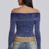 Tribeca Blue Ribbed Off The Shoulder Knit