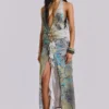 Cindy Plunge Maxi Dress In Green