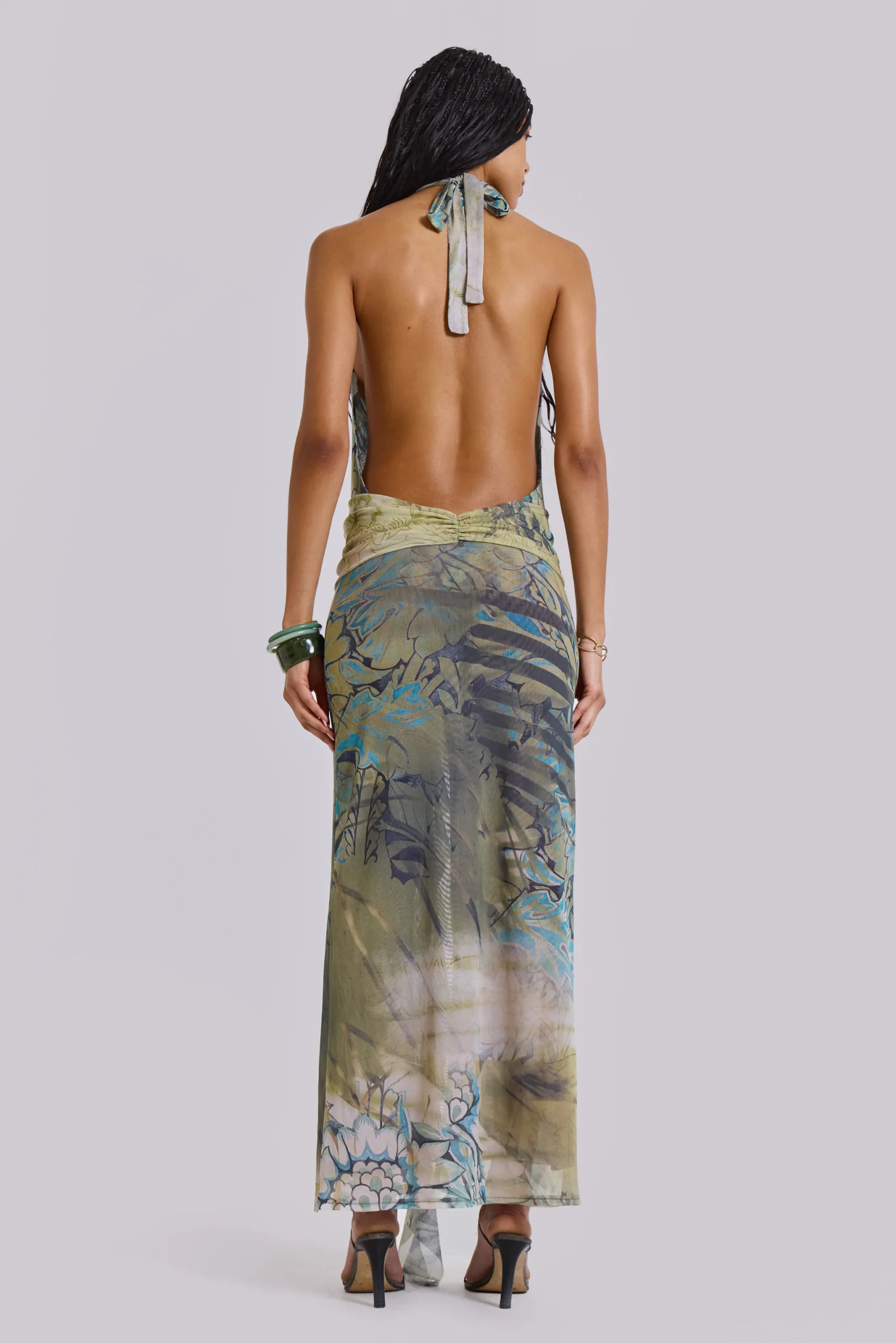 Cindy Plunge Maxi Dress In Green