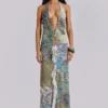 Cindy Plunge Maxi Dress In Green