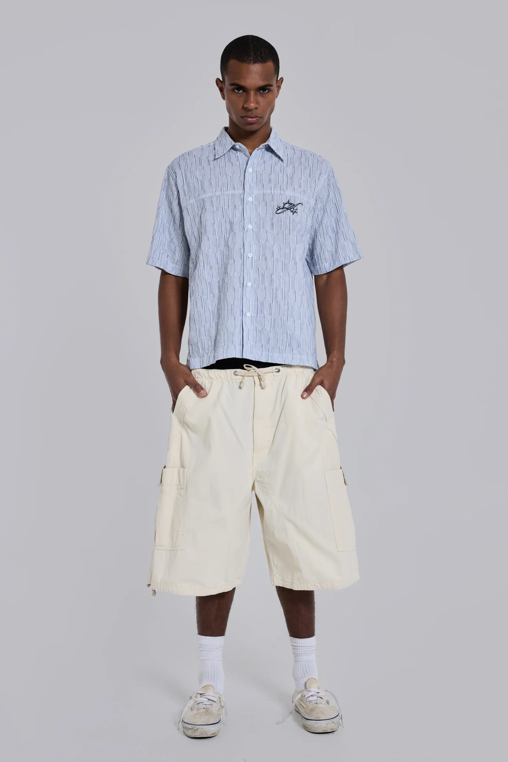 Ecru Parachute Cargo Baggy Shorts