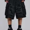 Black Distressed Beach Cargo Shorts