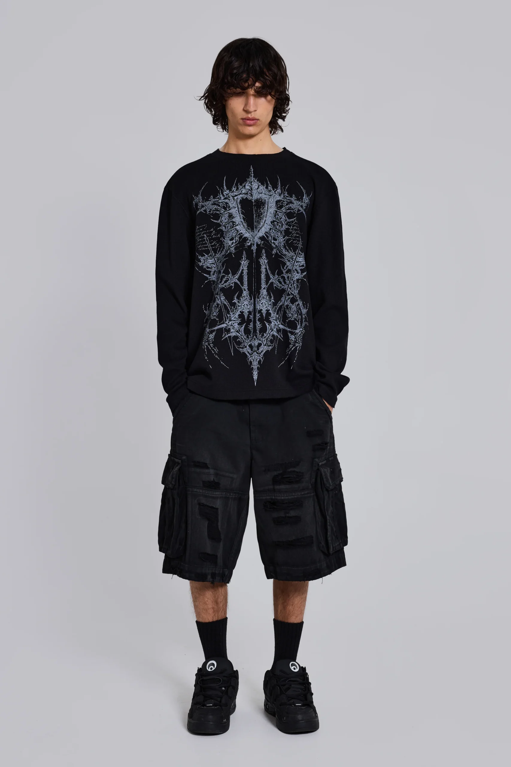 Black Distressed Beach Cargo Shorts