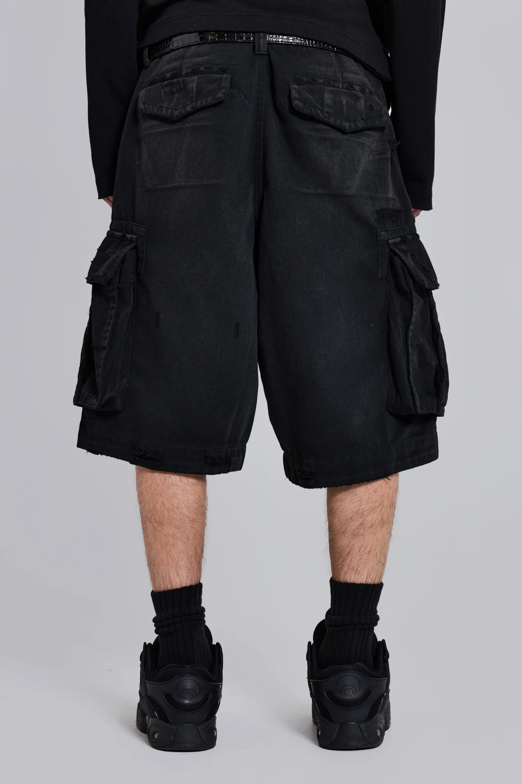 Black Distressed Beach Cargo Shorts