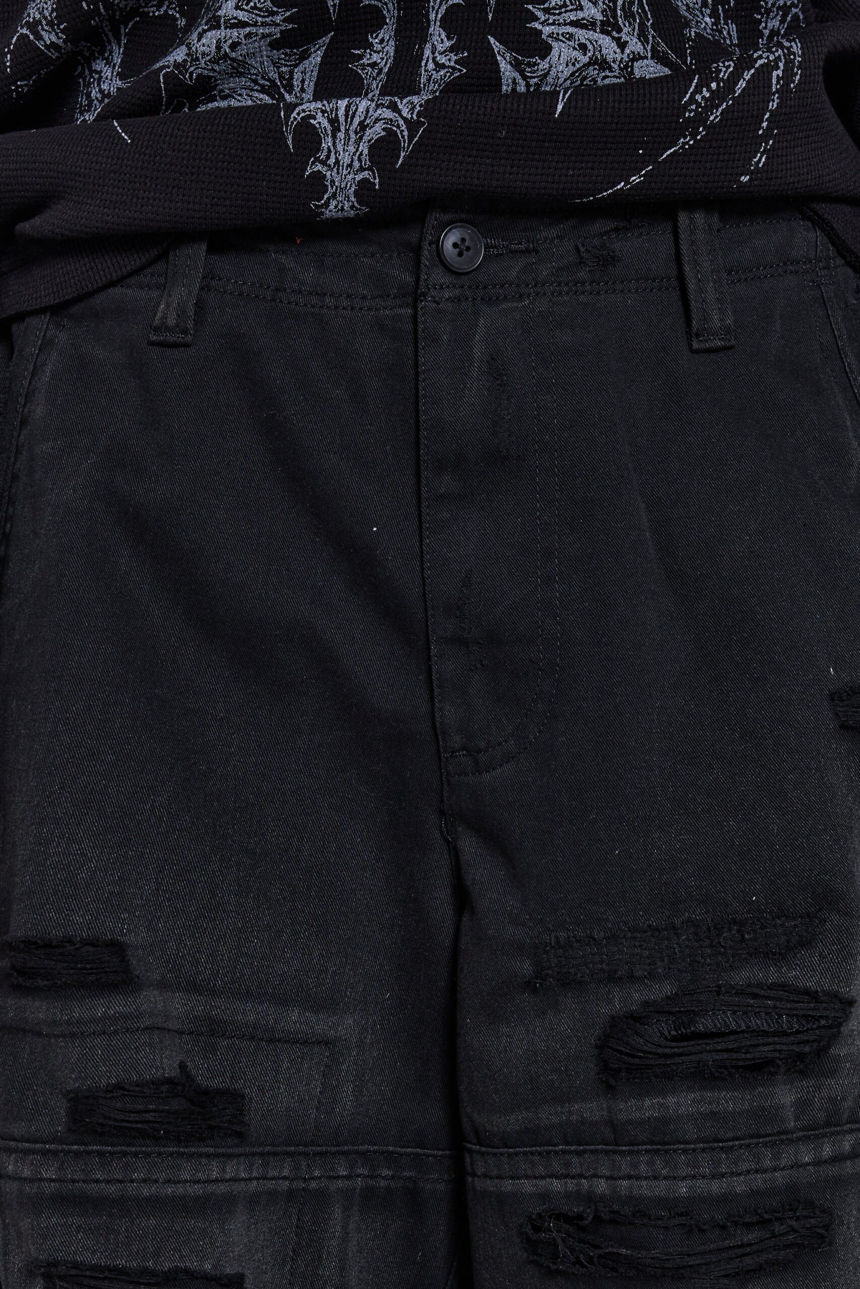 Black Distressed Beach Cargo Shorts