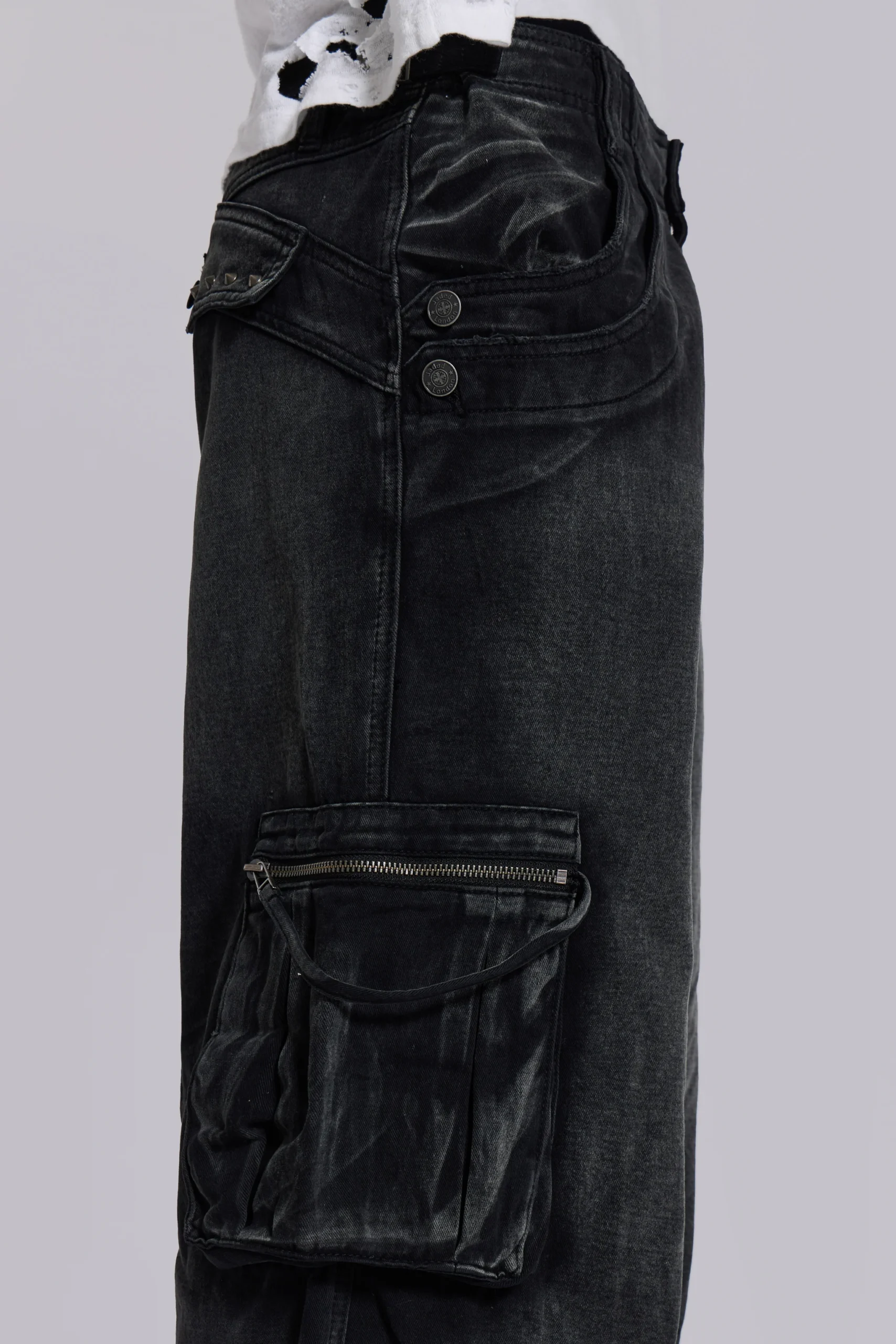 Sun Faded Black Trooper Cargo Pants