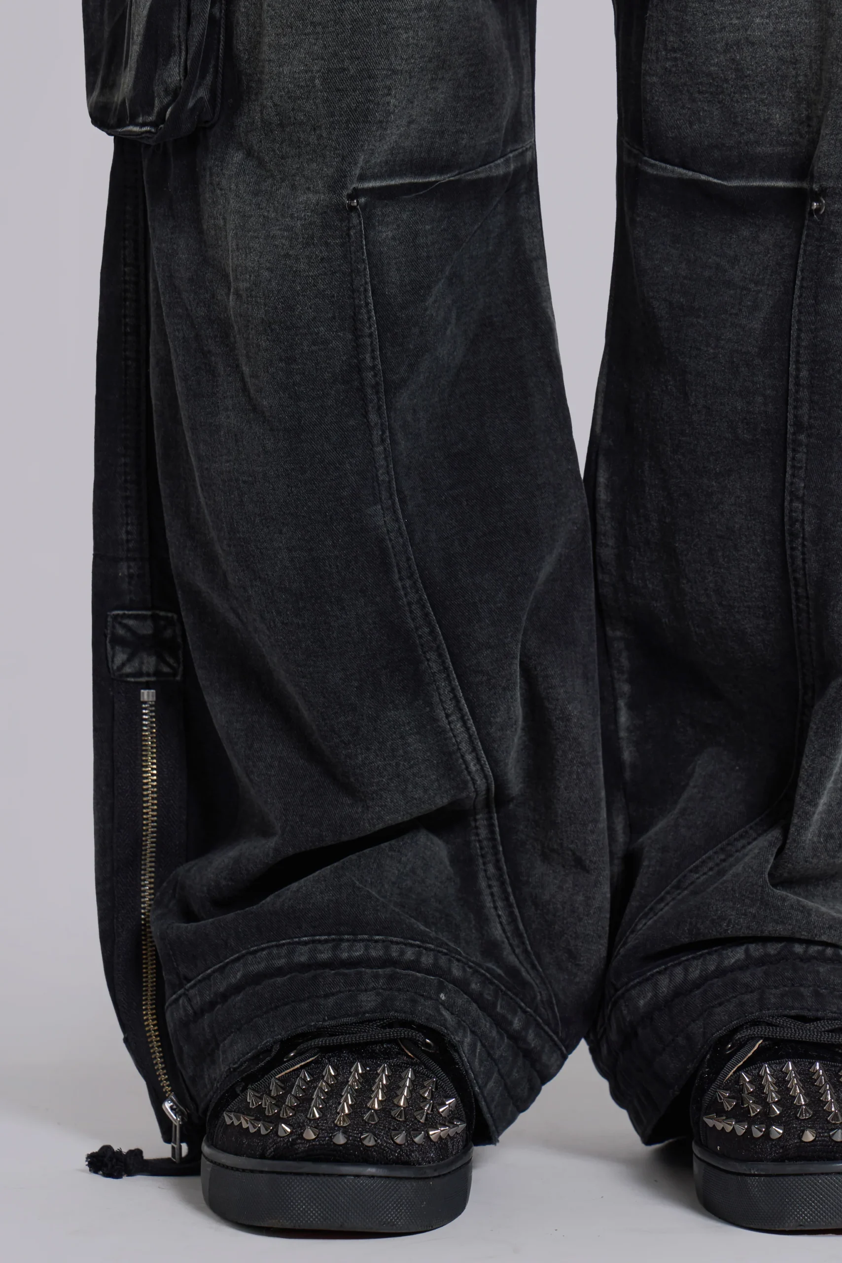 Sun Faded Black Trooper Cargo Pants