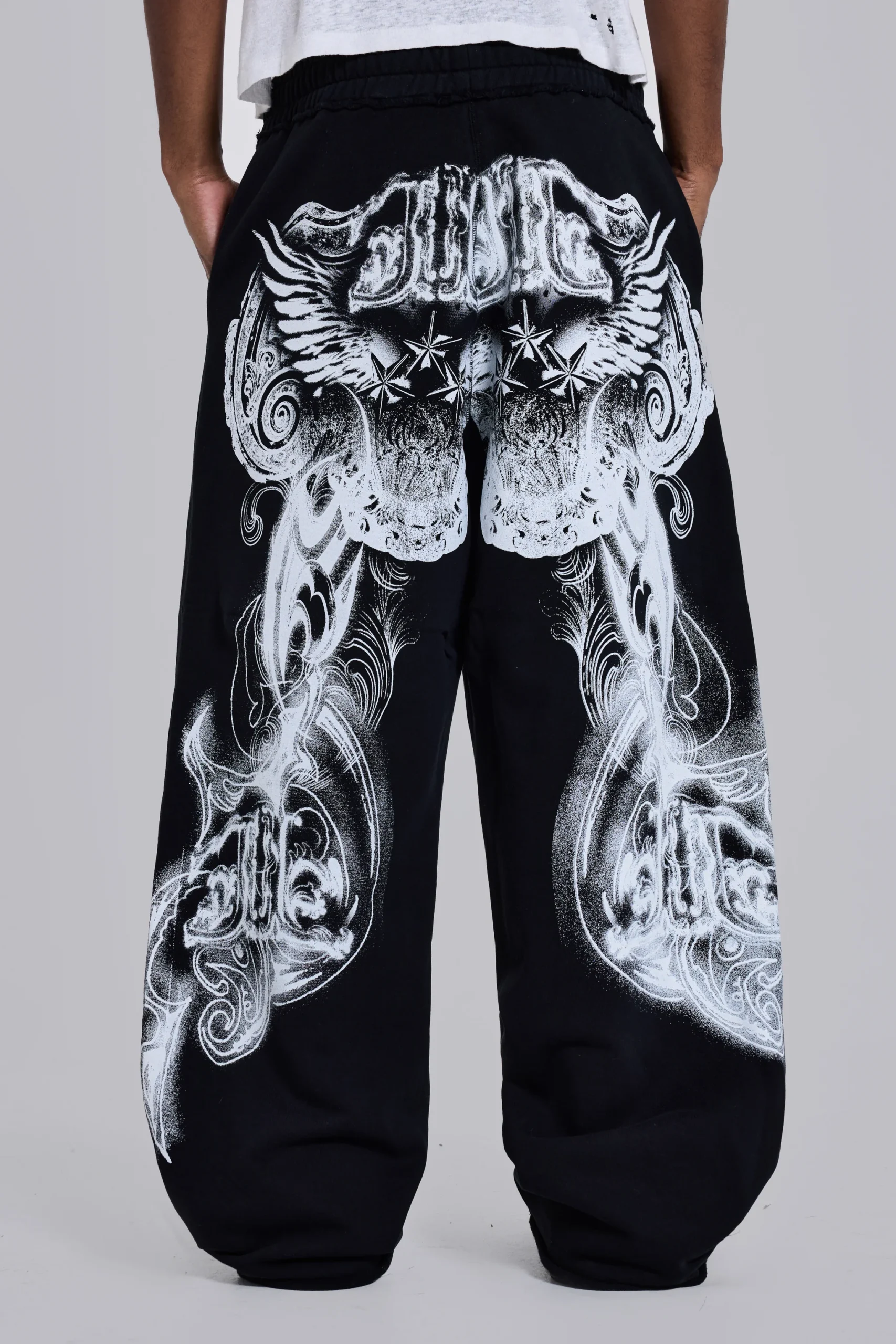 155-black-gothic-print-baggy-monster-joggers-1.webp Black Gothic Print Baggy Monster Joggers