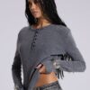 Charcoal Waffle Henley Top