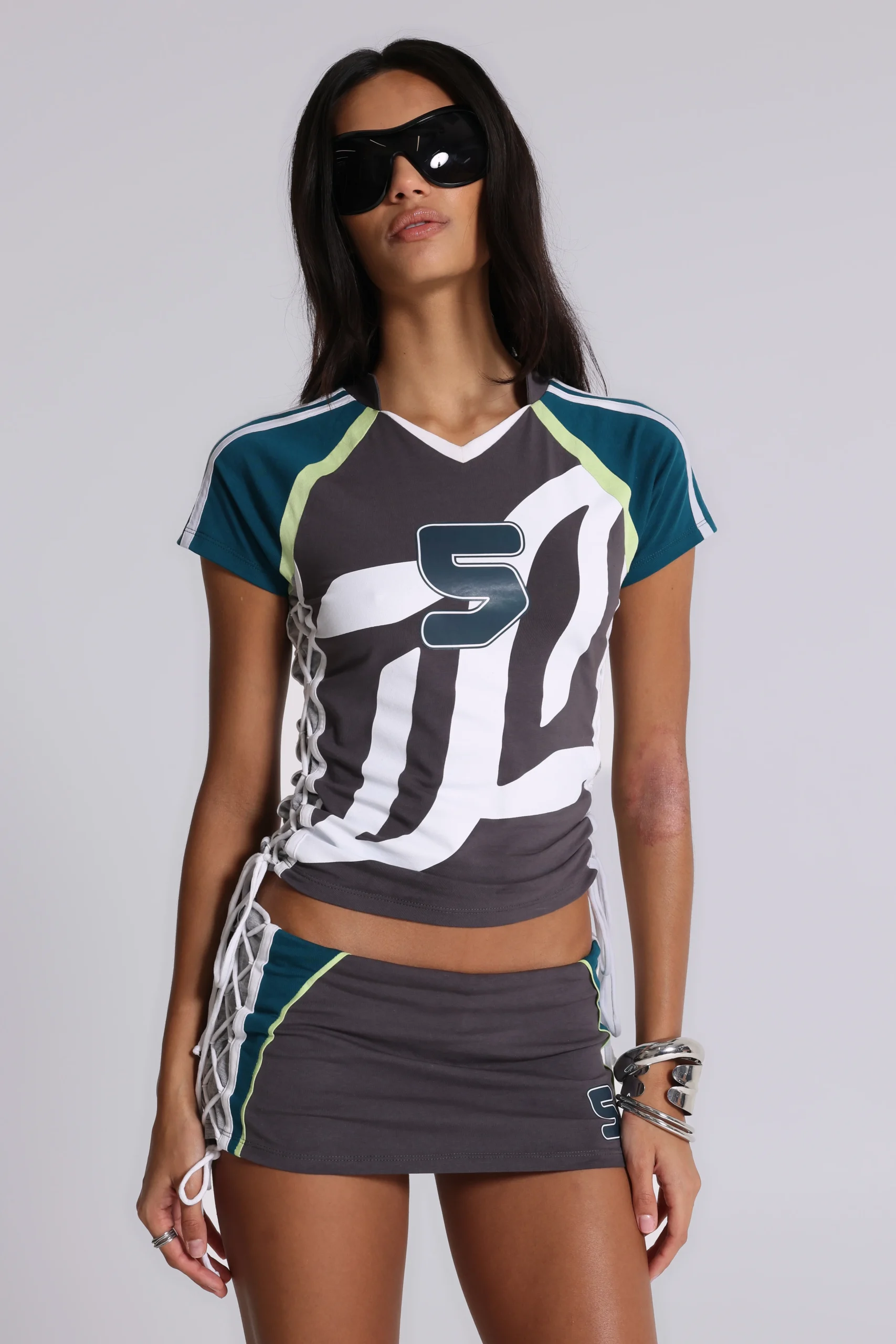 No. 5 Lace Up Football Baby Tee
