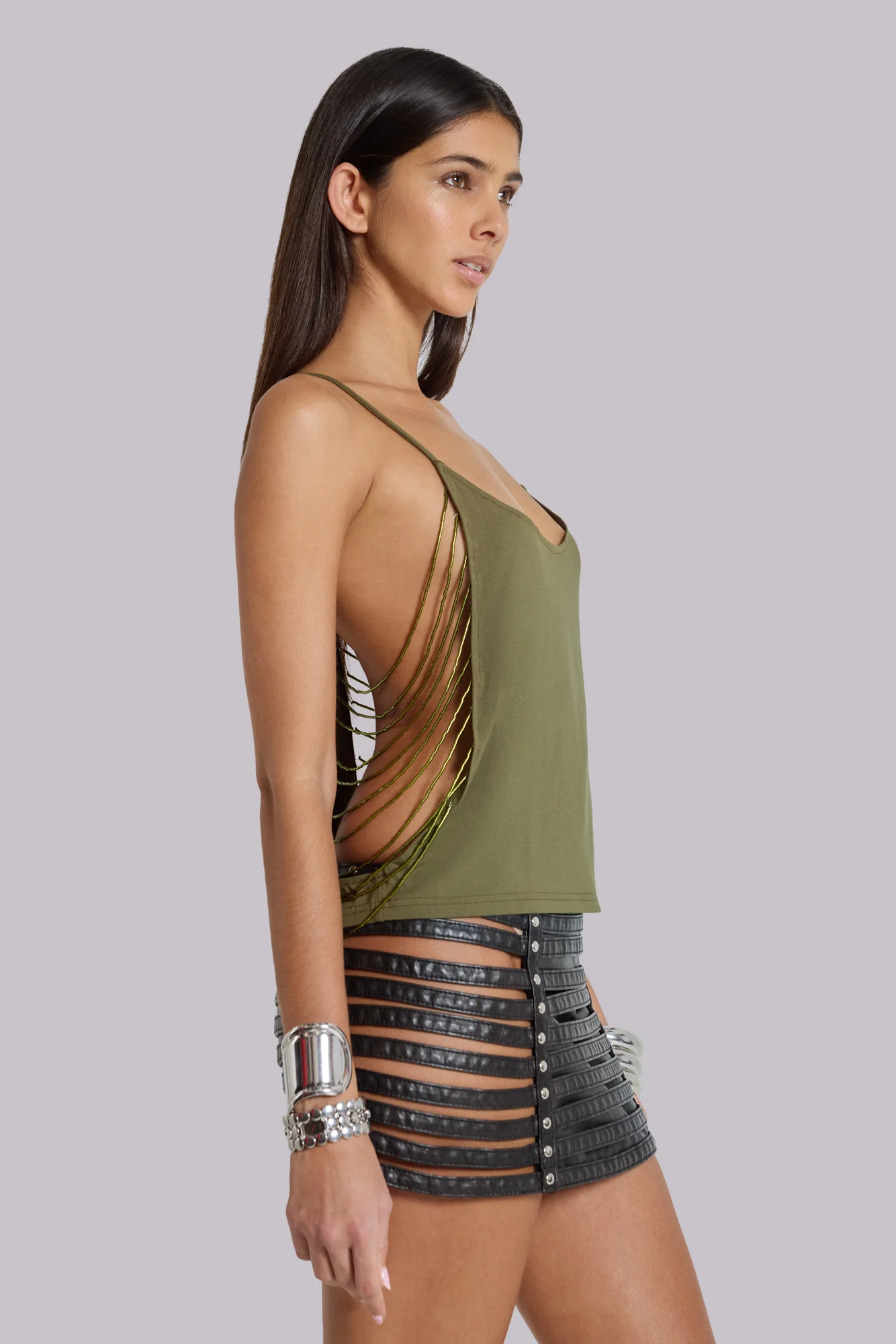 Aleya Beaded Top in Khaki