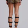 Vaca Whipstitch Faux Leather Mini Shorts in Brown