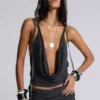 Lurien Backless Hooded Chiffon Knit Top