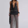 Lurien Backless Hooded Chiffon Knit Top
