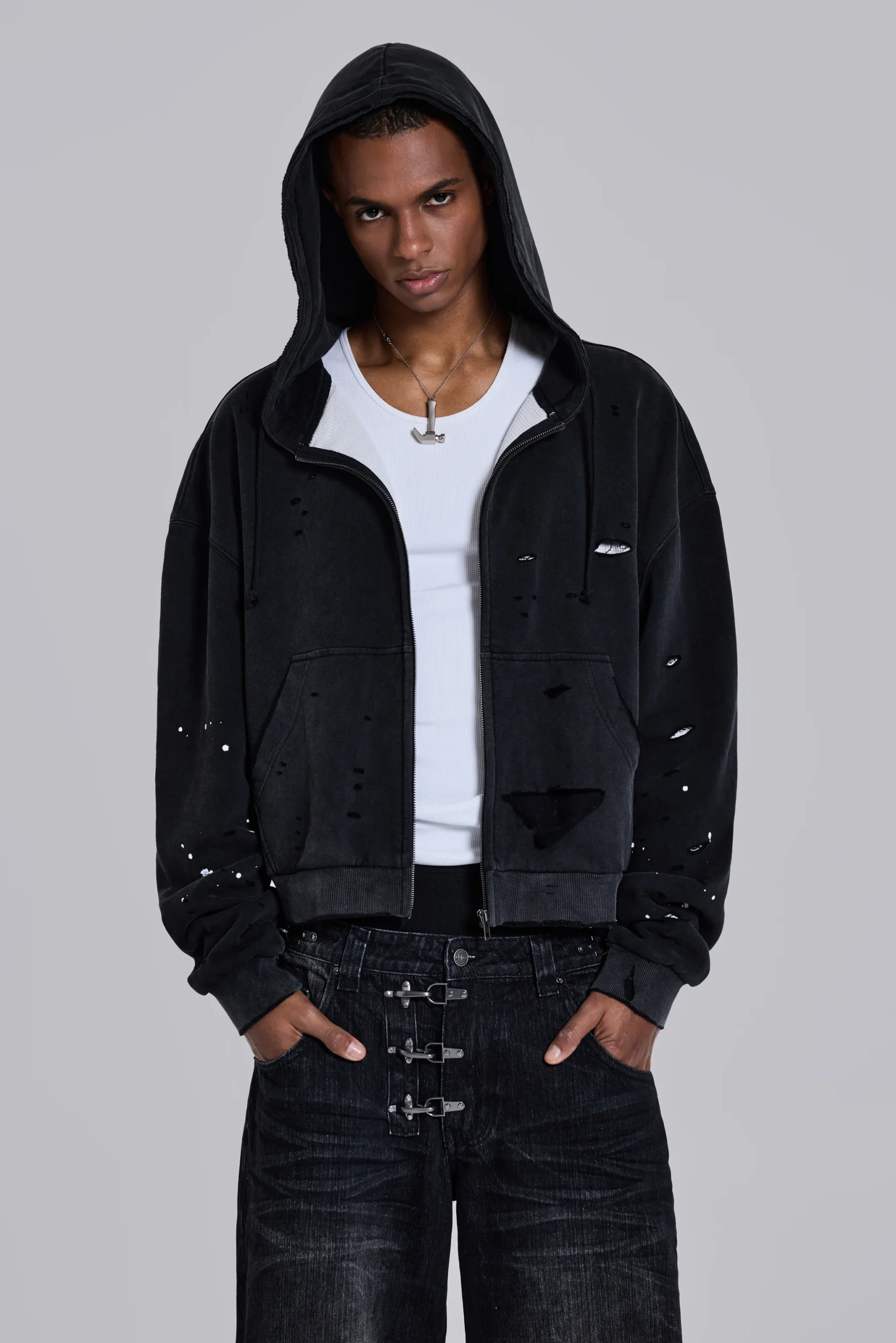 Sun Faded Waffle Lined Zip Hoodie
