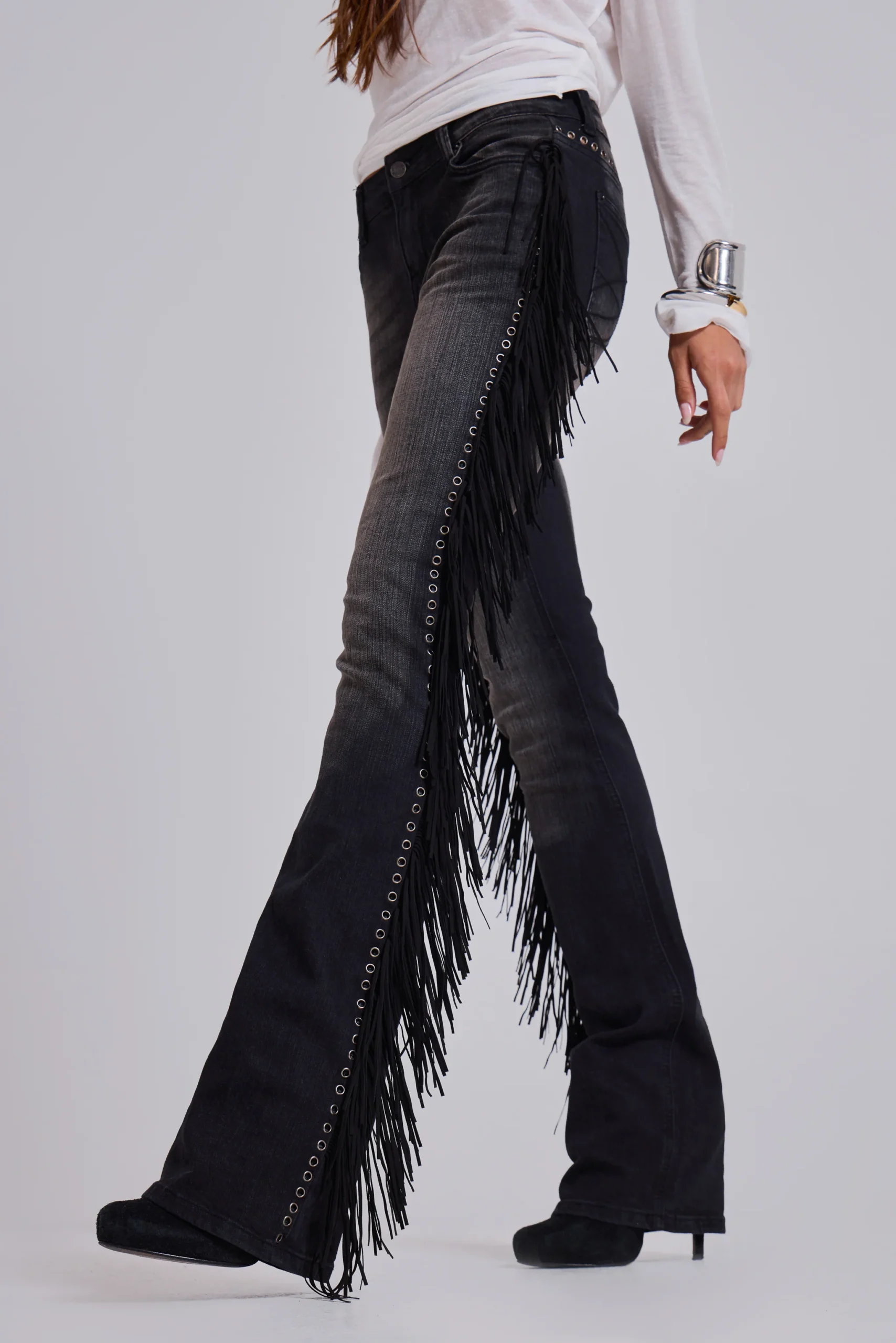 El Topo Fringe Bootcut Jeans in Black Wash