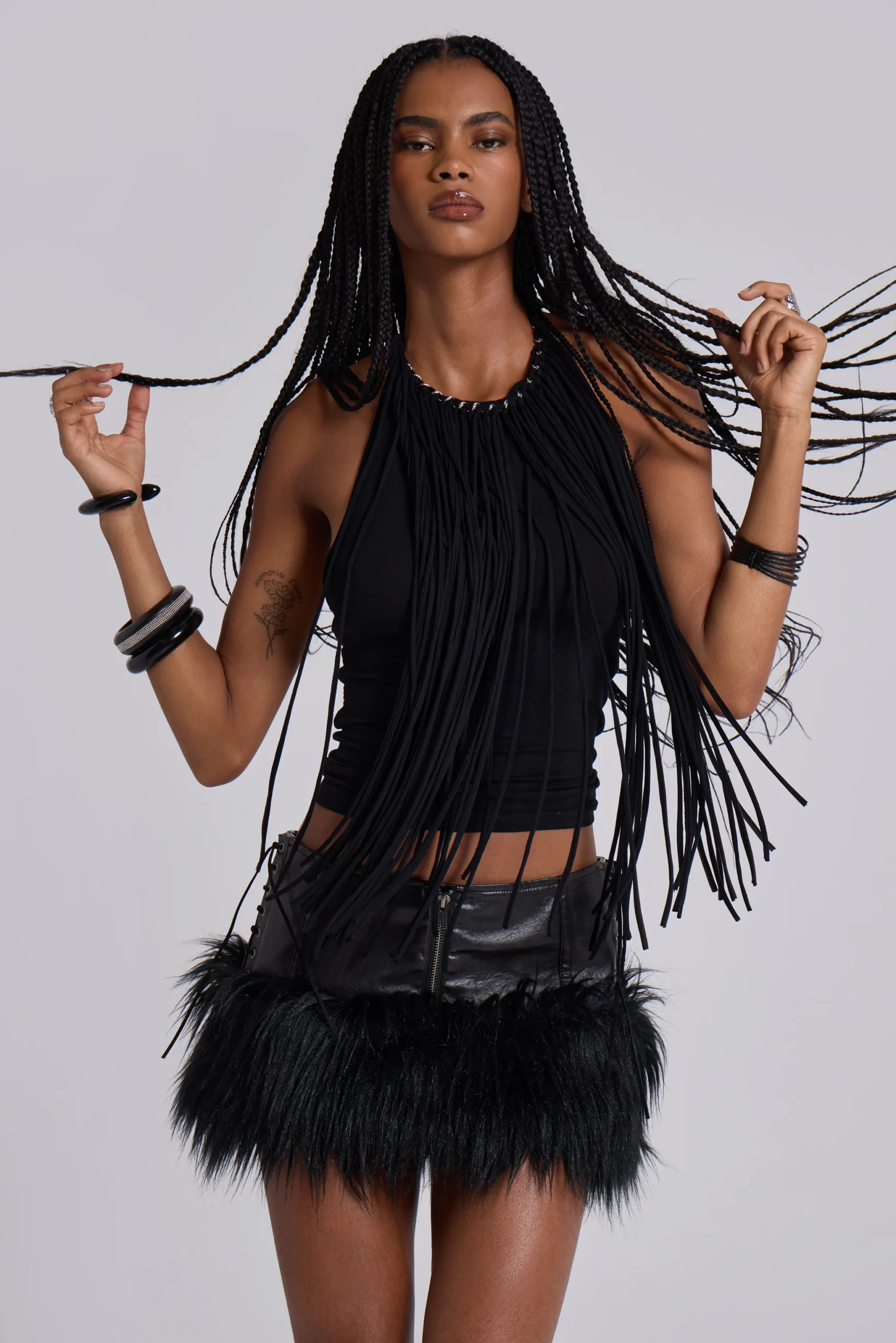 Viera Faux Fur and Leather Mini Skirt