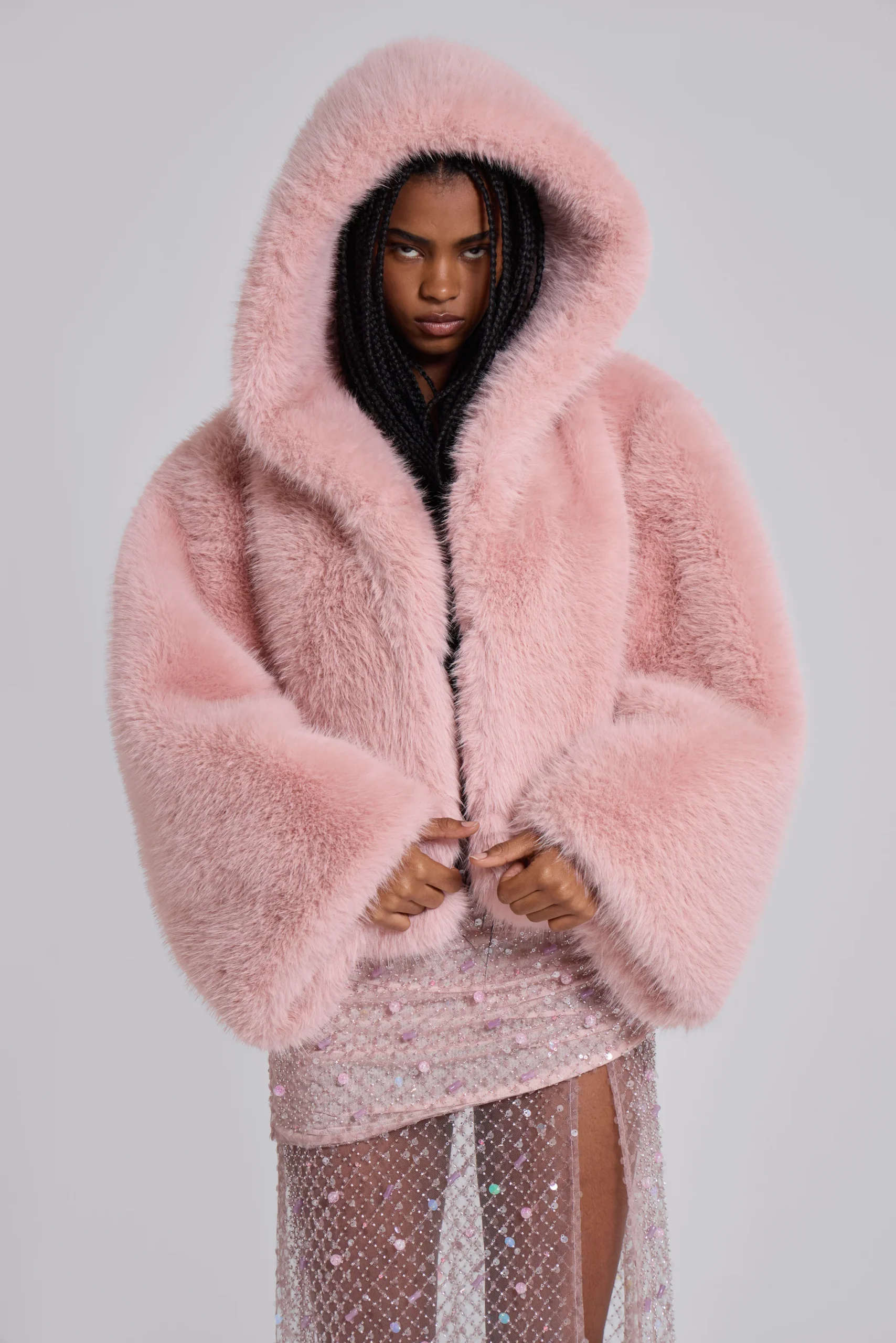 Mara Oversized Faux Fur Coat in Pink
