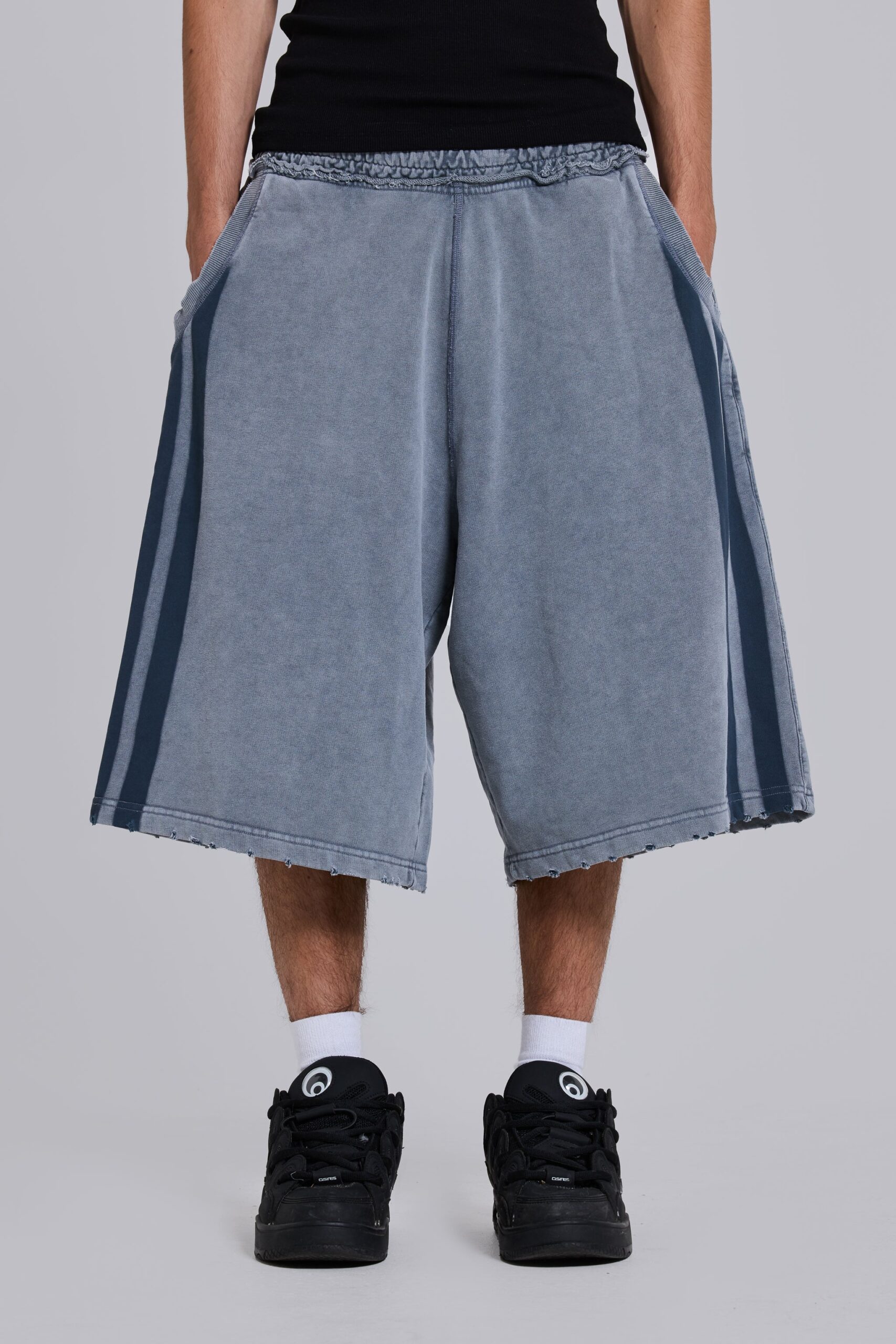 2884-washed-grey-sporty-stripe-monster-jogger-shorts-1.jpg Washed Grey Sporty Stripe Monster Jogger Shorts