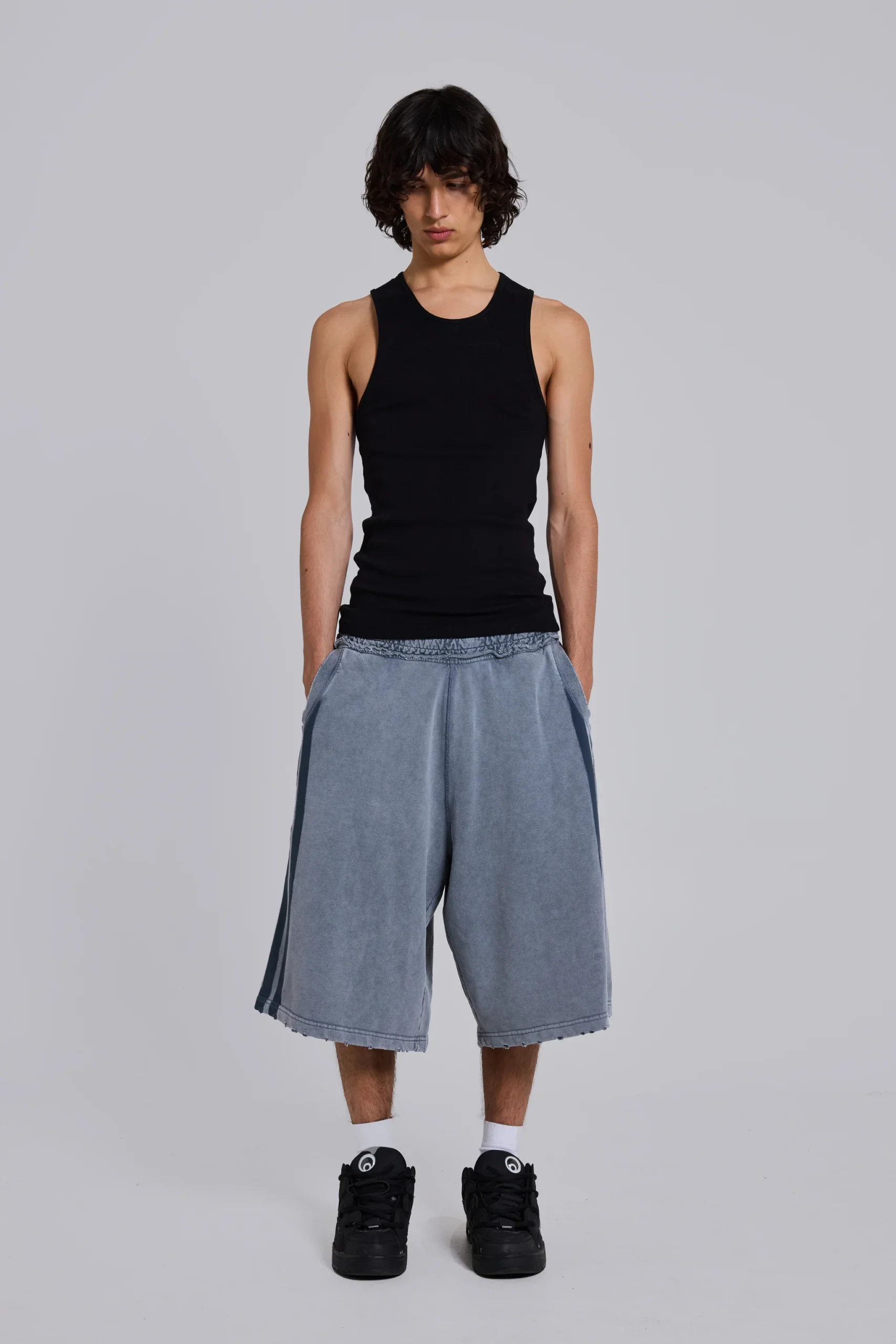 2884-washed-grey-sporty-stripe-monster-jogger-shorts-5.webp Washed Grey Sporty Stripe Monster Jogger Shorts