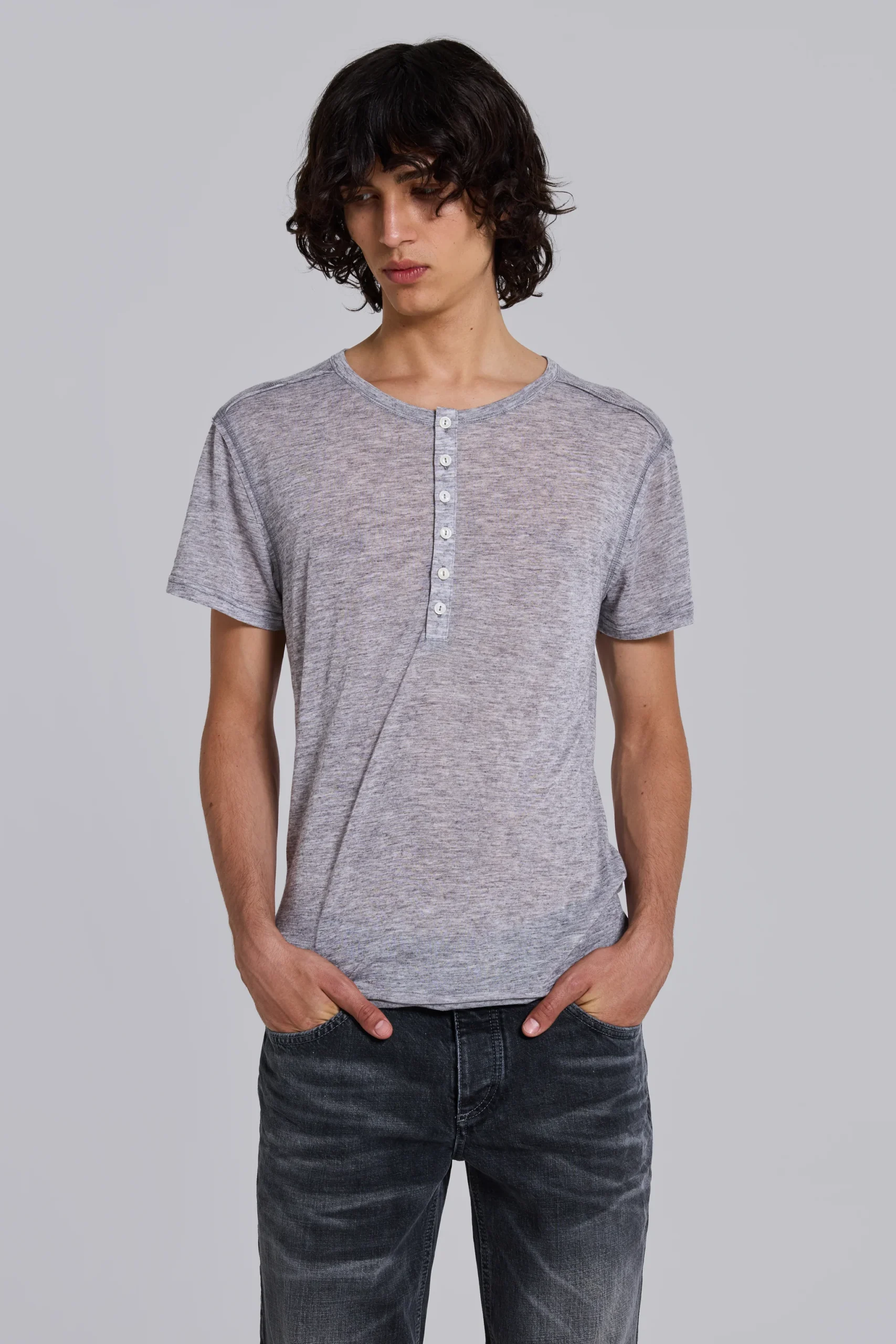 Grey Marl Haze Henley T-Shirt
