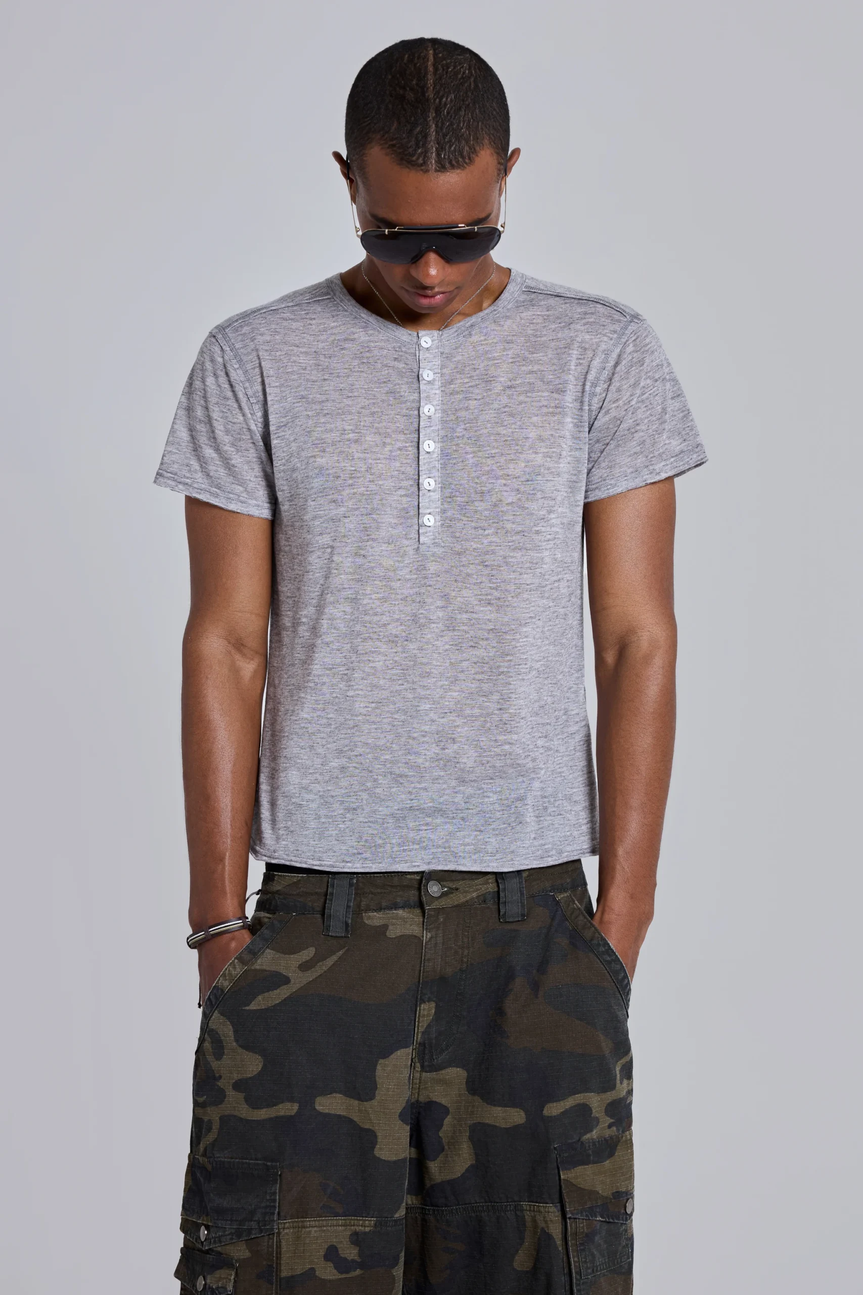 Grey Marl Haze Henley T-Shirt