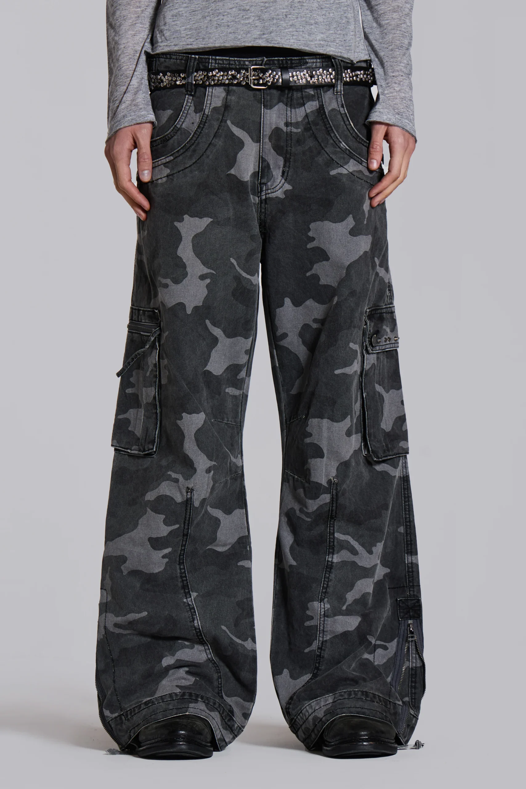 Washed Black Trooper Camo Cargo Pant