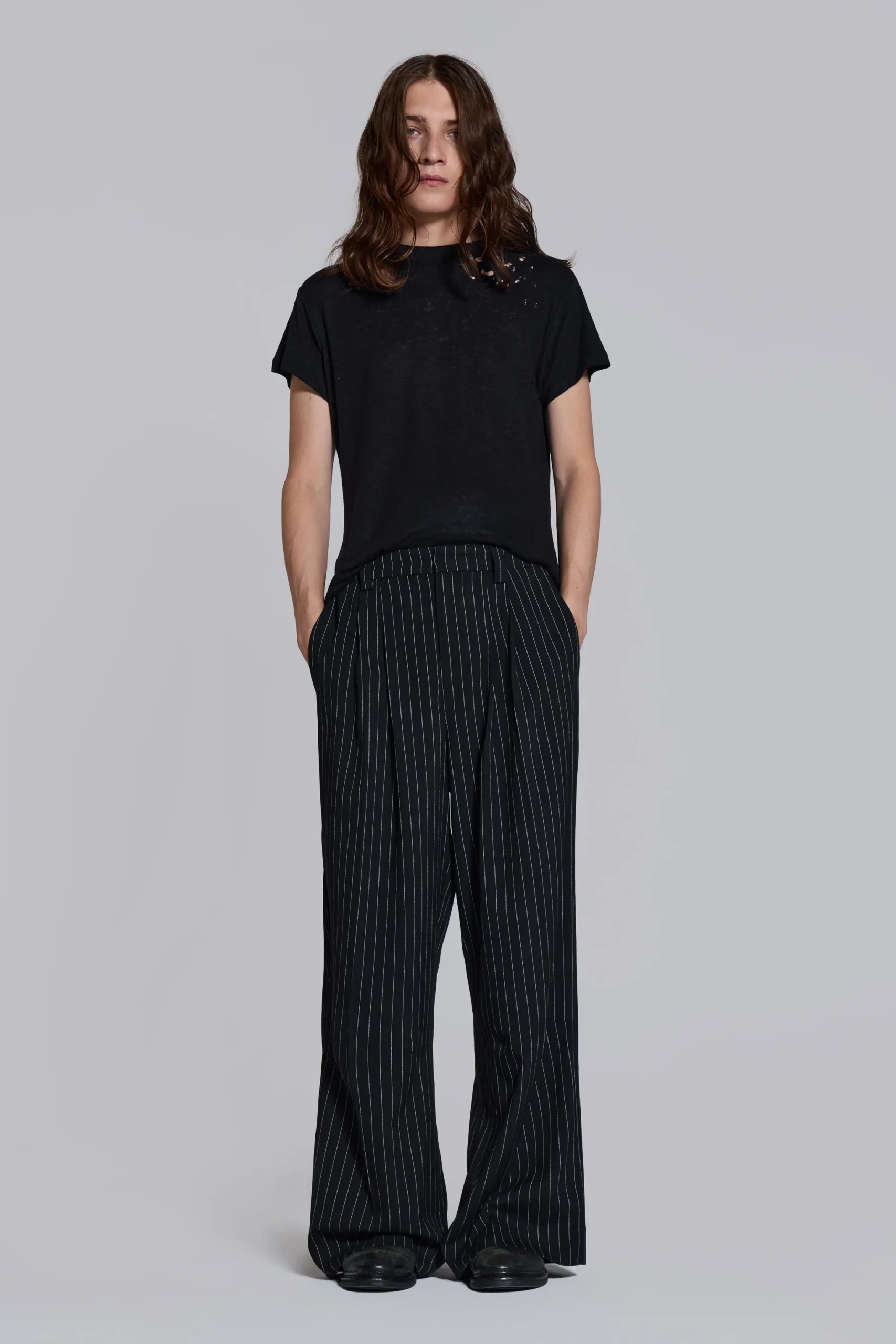 Black Pinstripe Goliath Suit Pants