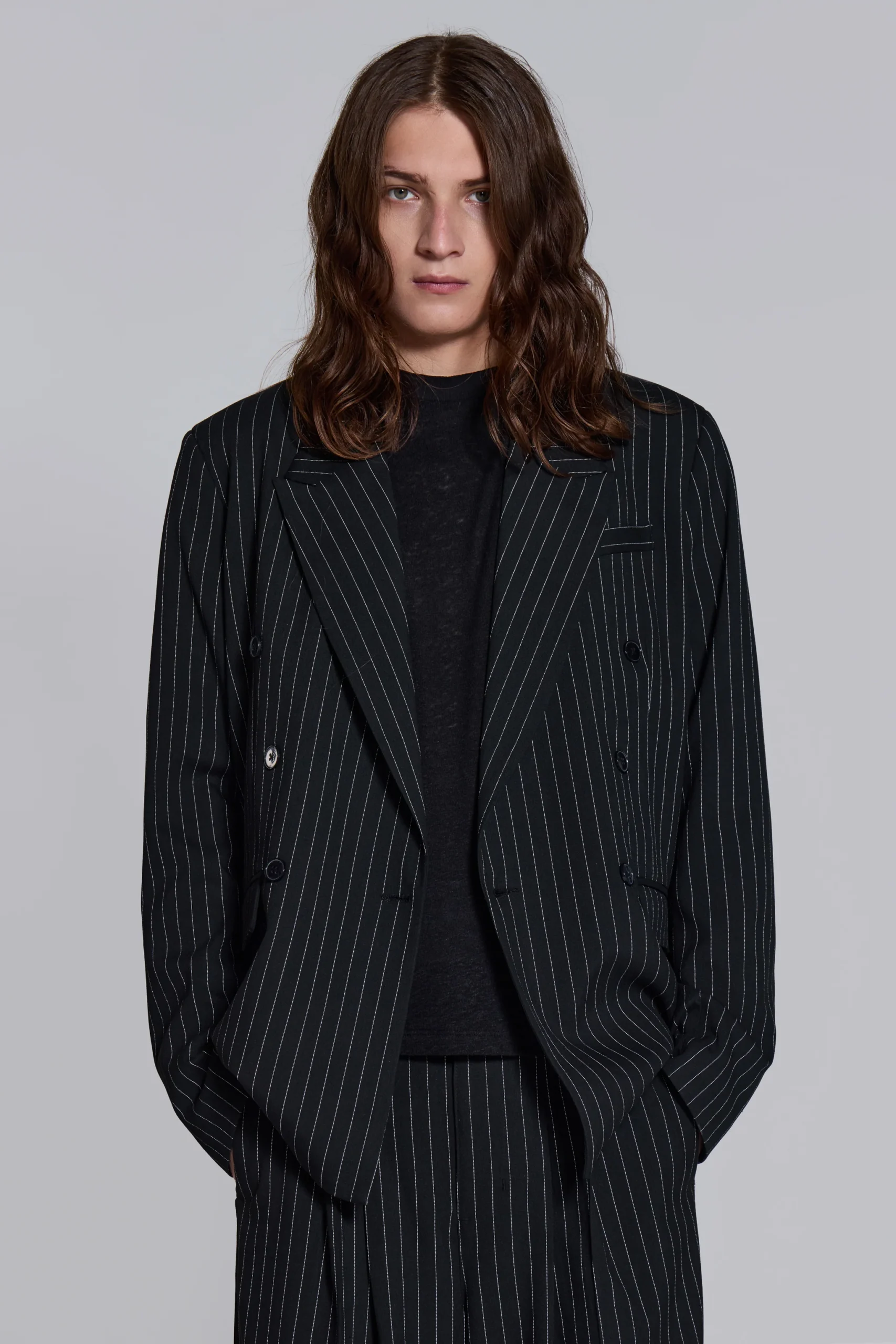 Goliath Pinstripe Double Breasted Boxy Blazer