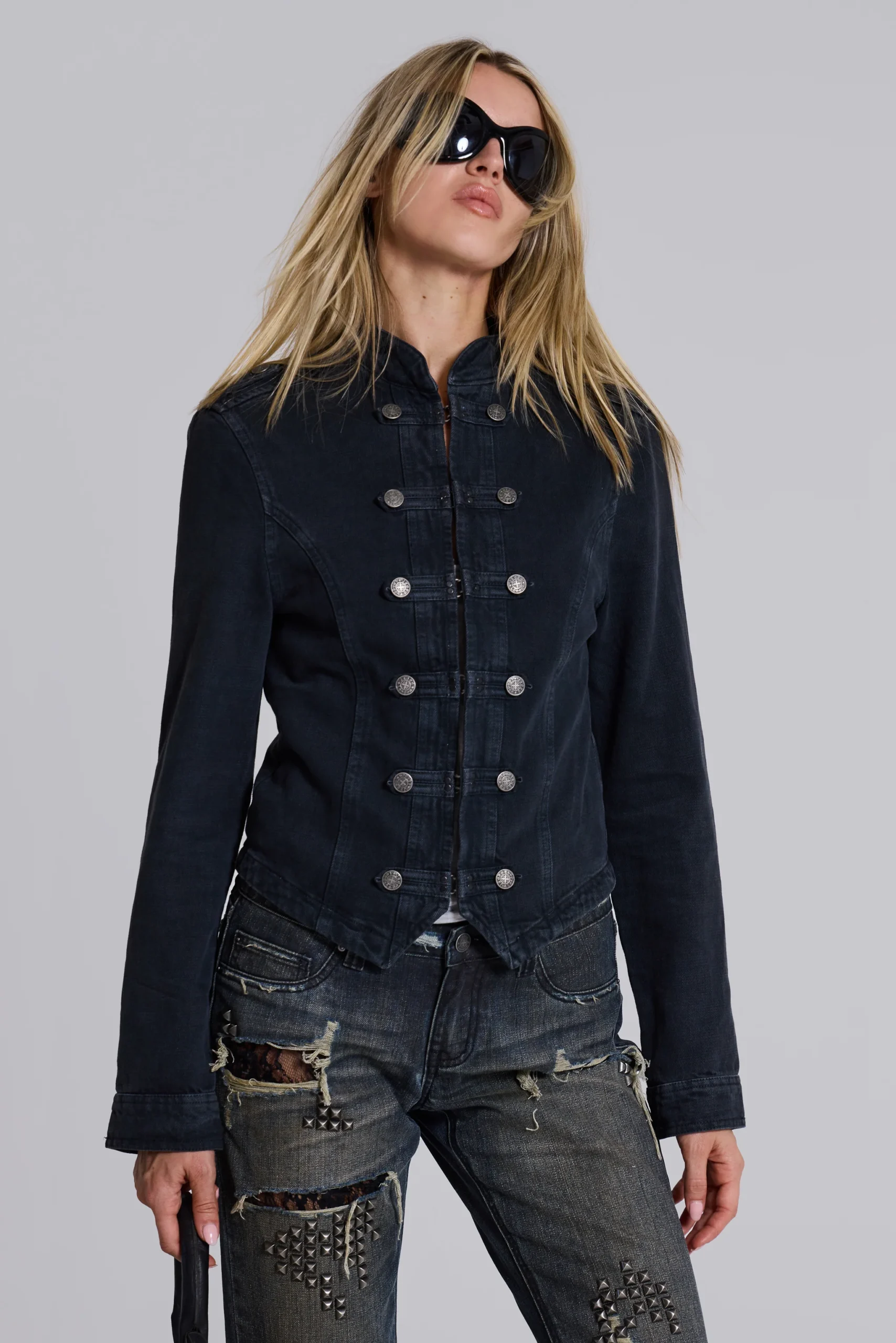Rebel Military Jacket in Washed Black