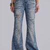 3266-mid-blue-distressed-creased-drift-flared-jeans-2.jpg Mid Blue Distressed Creased Drift Flared Jeans