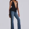 Tatiana Backless Studded Top in Black
