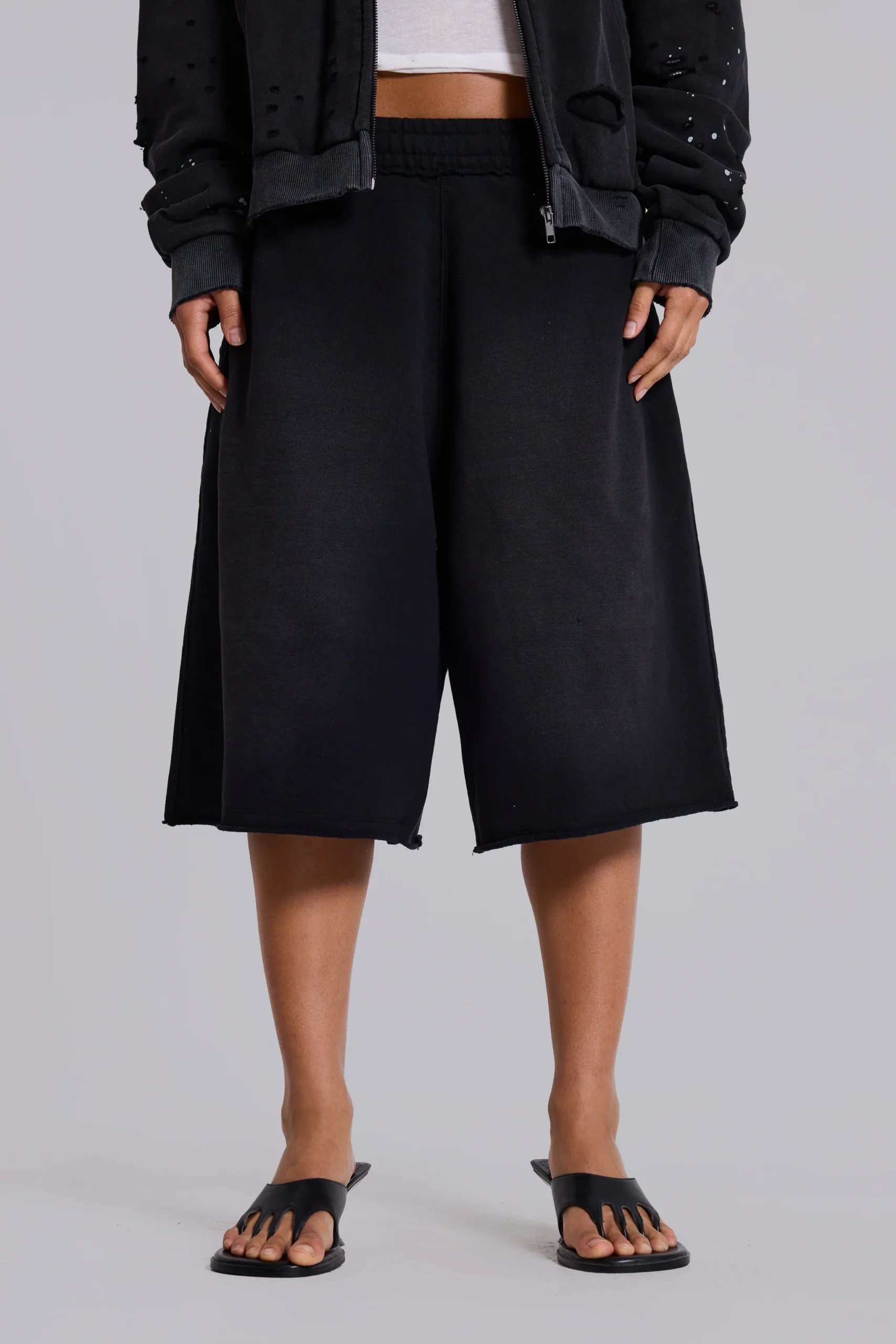 Washed Black Monster Jogger Shorts
