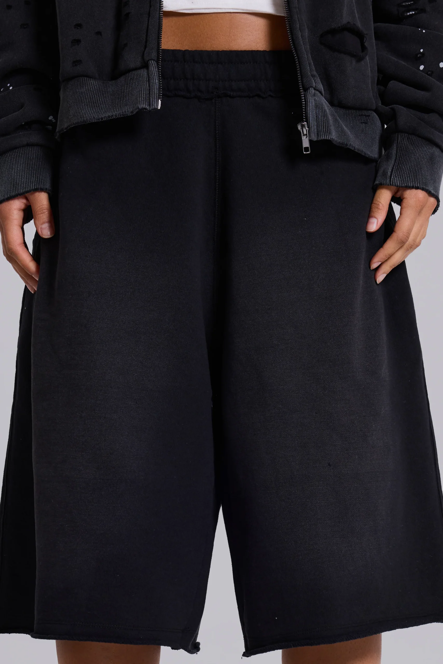 Washed Black Monster Jogger Shorts