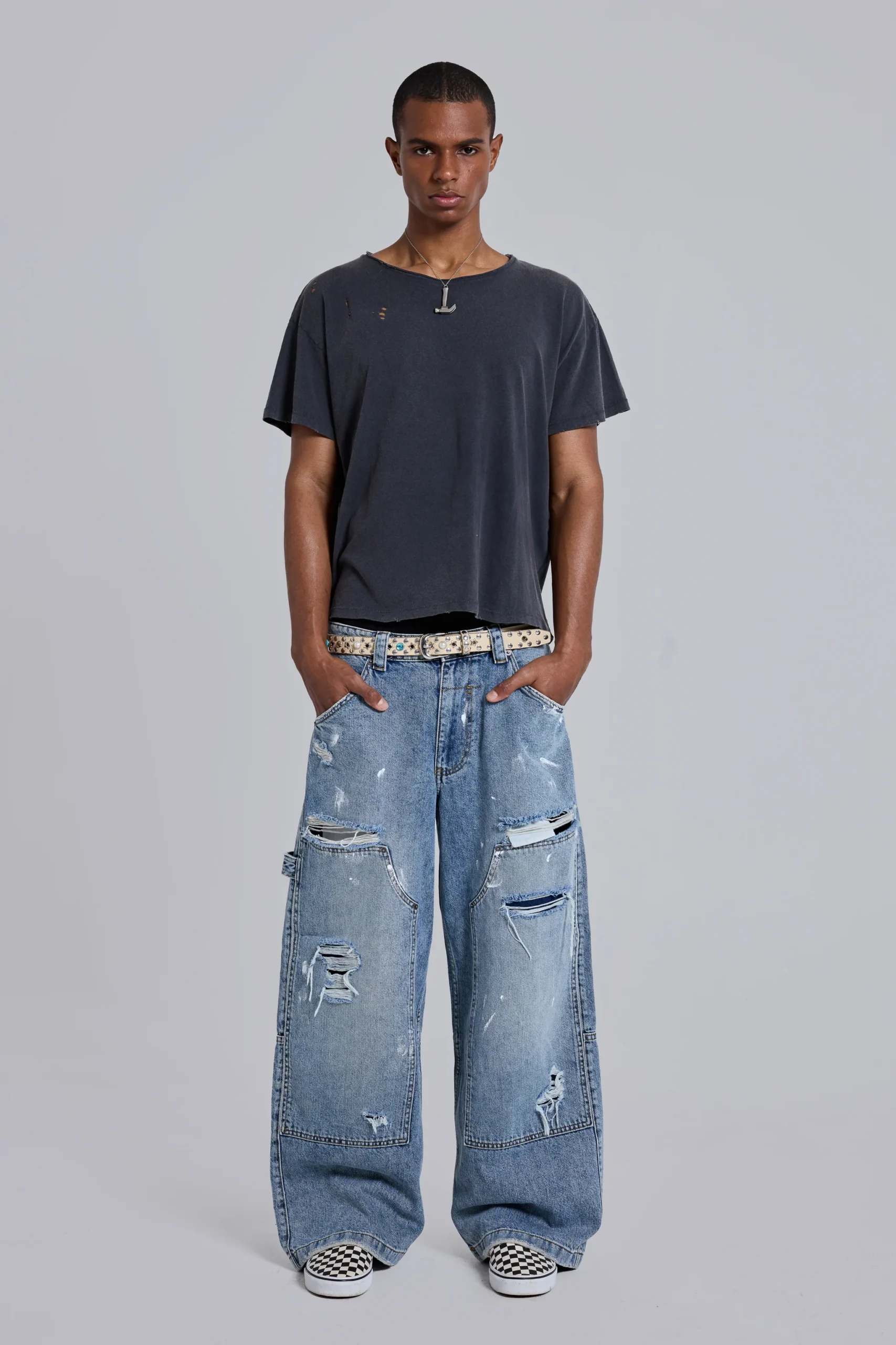Blue Vintage Distressed Carpenter Jeans