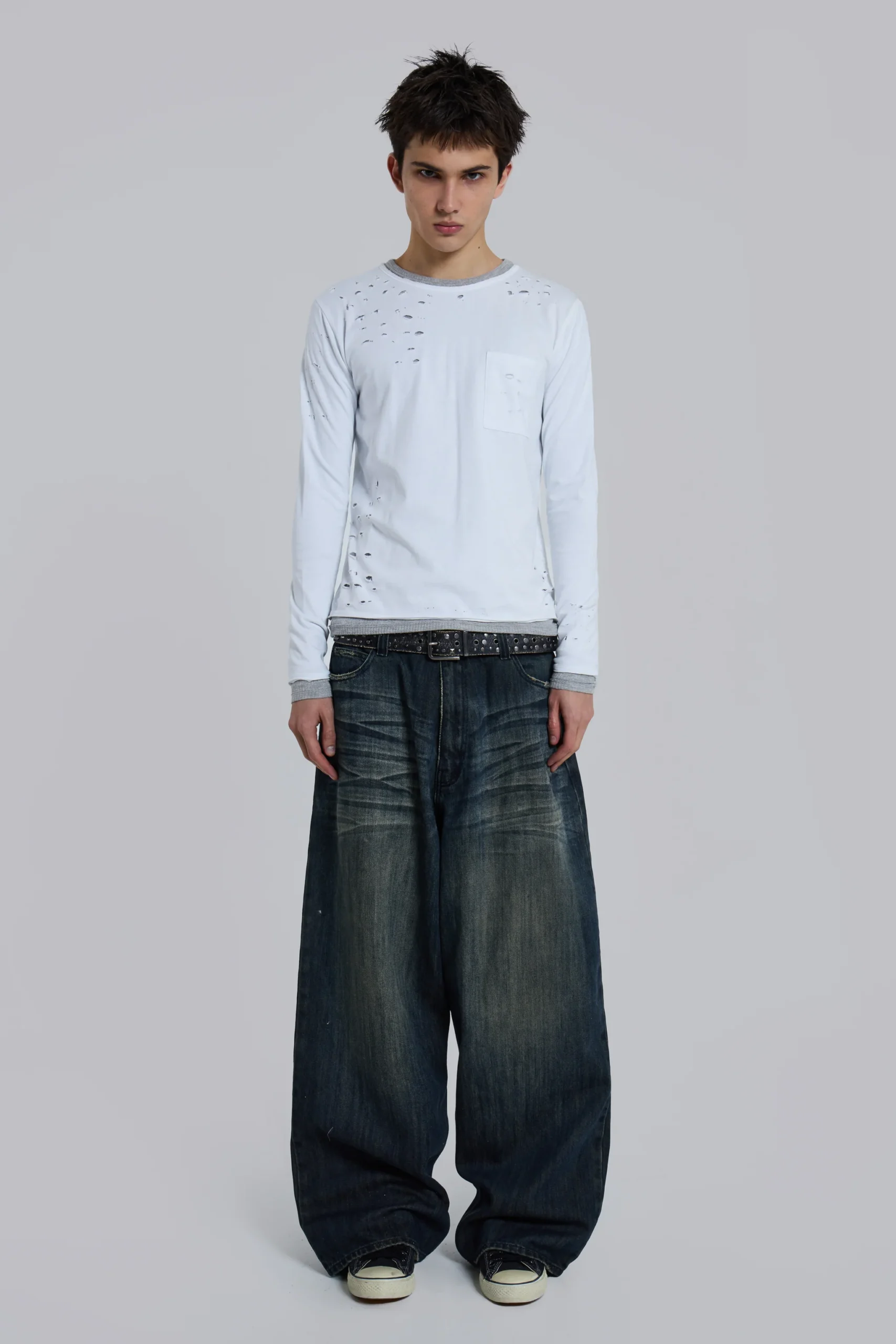 Distressed Double-Layered Waffle Top