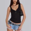 Sheer Henley Vest in Black